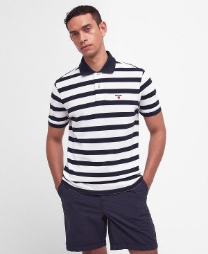 Barbour Striped Sports Polo Shirt Classic Navy | BABO88085