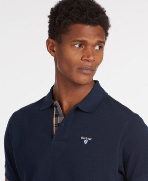 Barbour Tartan Pique Polo Shirt New Navy | BABO88167