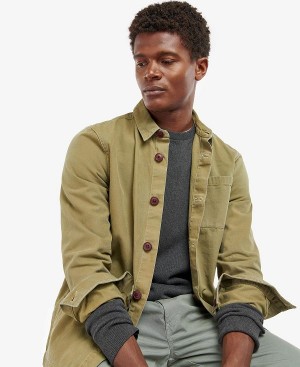 Barbour Washed Cotton Overshirt Bleached Olive | BABO87592