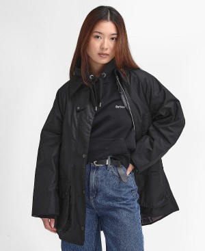 Barbour Women'S Beaufort Waxed Jacket Black/Modern | BABO89217