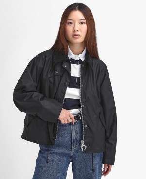 Barbour Women'S Transport Waxed Jacket Black | BABO89231