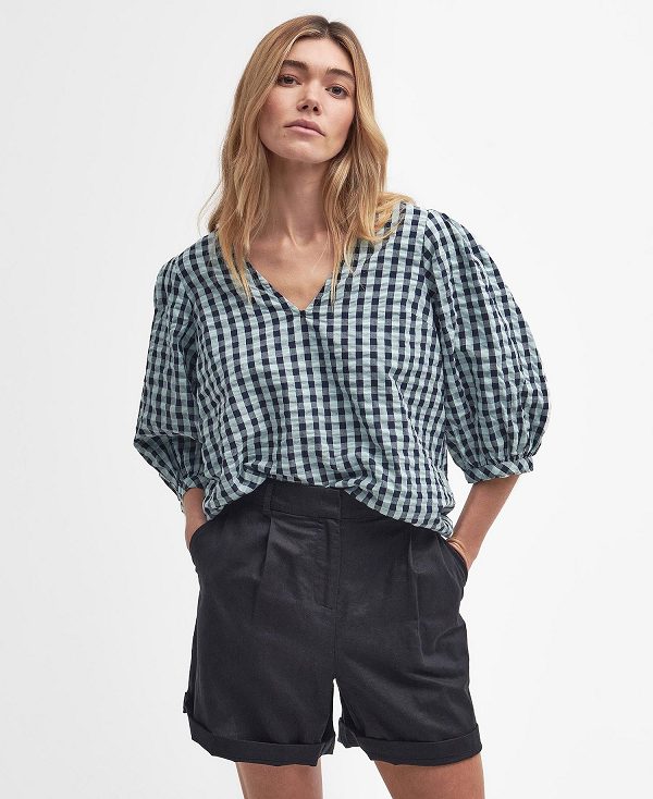 Barbour Abigail Gingham Blouse Blue Haze Gingham | BABO89496