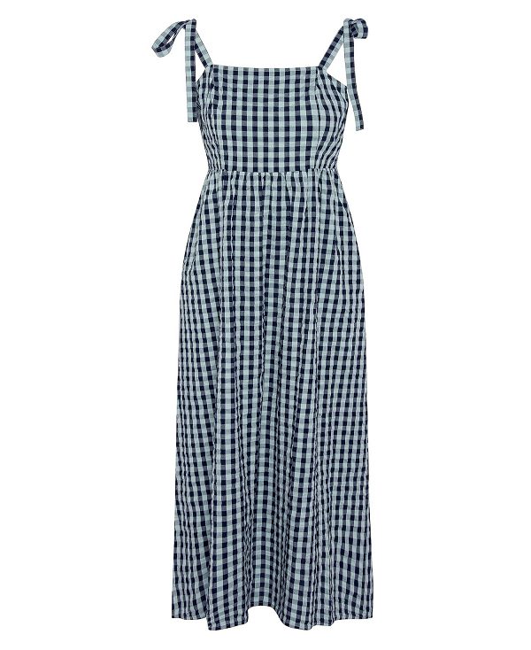 Barbour Abigail Gingham Midi Dress Blue Haze Gingham | BABO89631