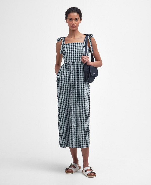 Barbour Abigail Gingham Midi Dress Blue Haze Gingham | BABO89631