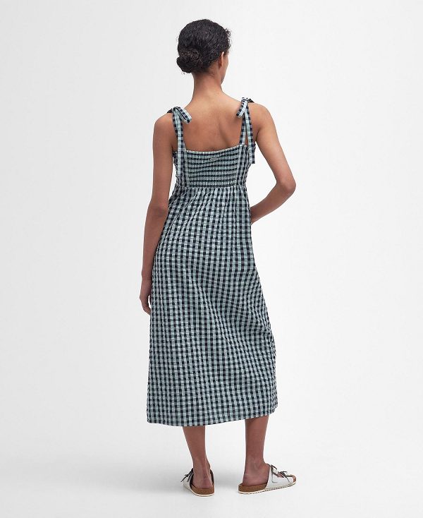 Barbour Abigail Gingham Midi Dress Blue Haze Gingham | BABO89631