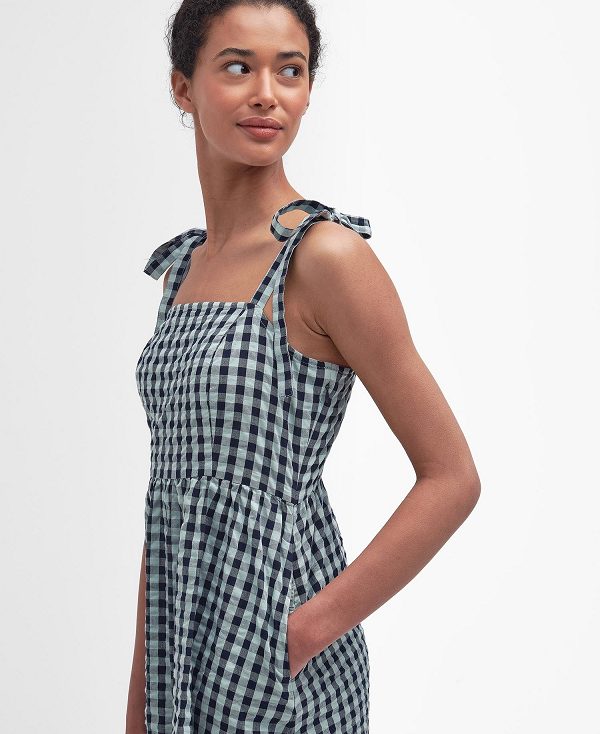 Barbour Abigail Gingham Midi Dress Blue Haze Gingham | BABO89631