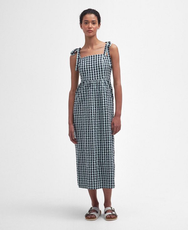 Barbour Abigail Gingham Midi Dress Blue Haze Gingham | BABO89631