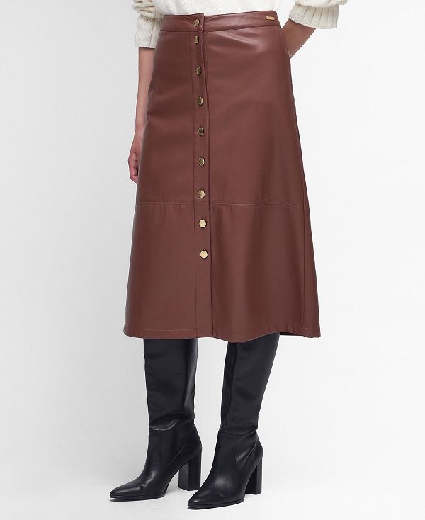 Barbour Alberta Faux-leather Midi Skirt Brown | BABO89587