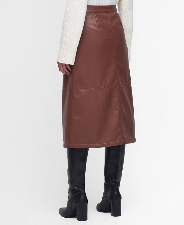 Barbour Alberta Faux-leather Midi Skirt Brown | BABO89587