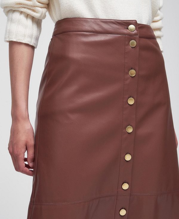 Barbour Alberta Faux-leather Midi Skirt Brown | BABO89587