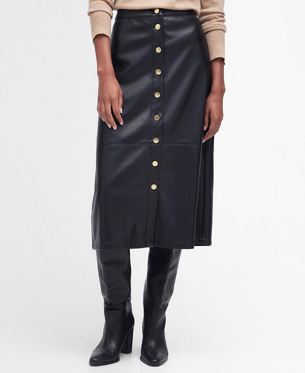 Barbour Alberta Faux-leather Midi Skirt Black | BABO89588