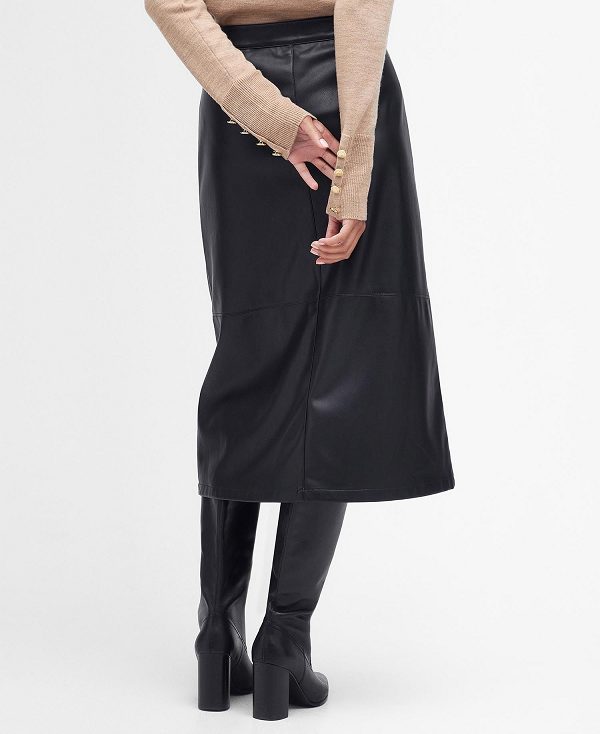 Barbour Alberta Faux-leather Midi Skirt Black | BABO89588