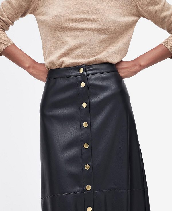 Barbour Alberta Faux-leather Midi Skirt Black | BABO89588