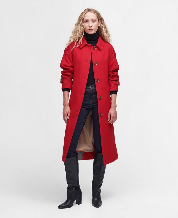 Barbour Alberta Wool Trench Coat Red | BABO89378