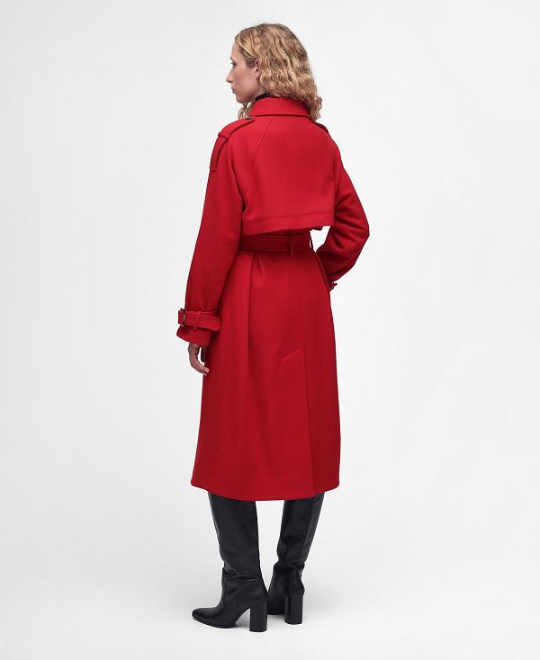 Barbour Alberta Wool Trench Coat Red | BABO89378