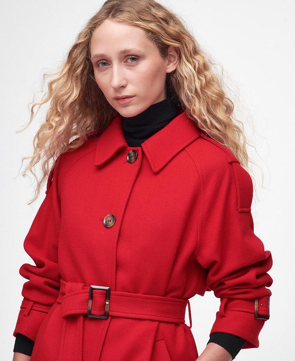 Barbour Alberta Wool Trench Coat Red | BABO89378