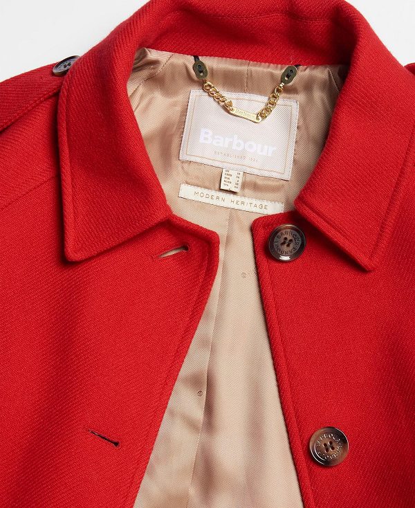 Barbour Alberta Wool Trench Coat Red | BABO89378