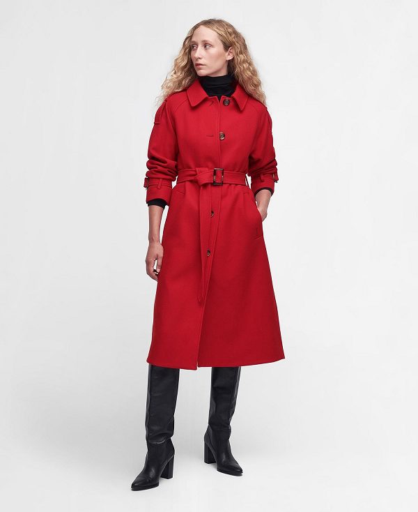 Barbour Alberta Wool Trench Coat Red | BABO89378