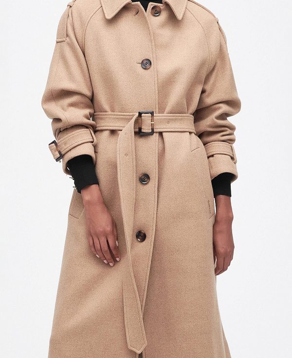 Barbour Alberta Wool Trench Coat Sepia/Hessian | BABO89383