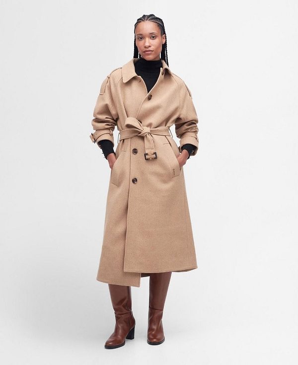 Barbour Alberta Wool Trench Coat Sepia/Hessian | BABO89383