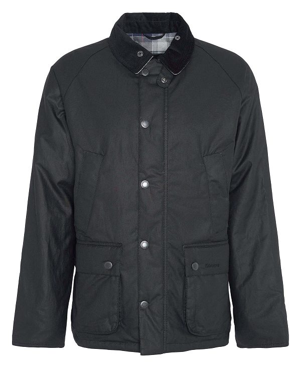 Barbour Ambleside Waxed Jacket Black/Blue Granite Tartan | BABO87246