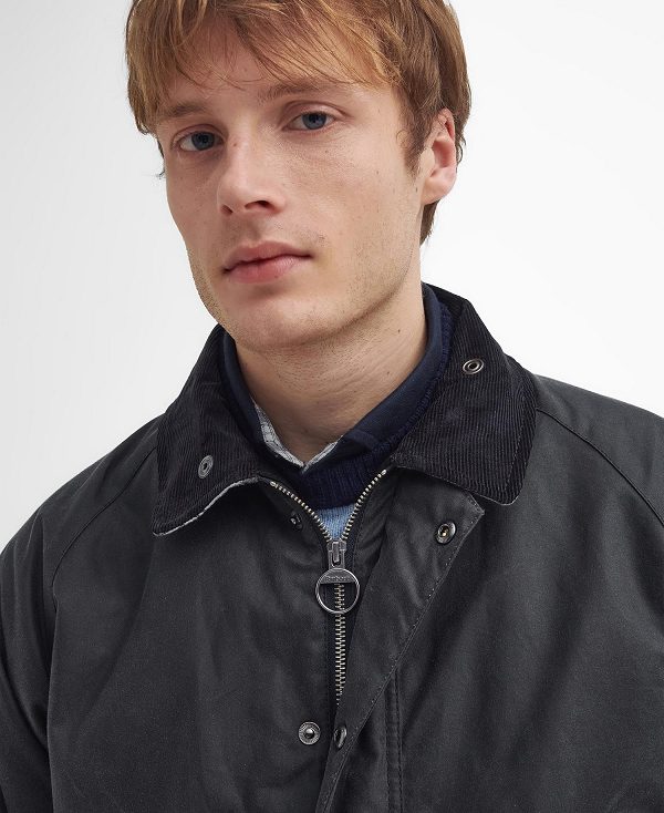 Barbour Ambleside Waxed Jacket Black/Blue Granite Tartan | BABO87246