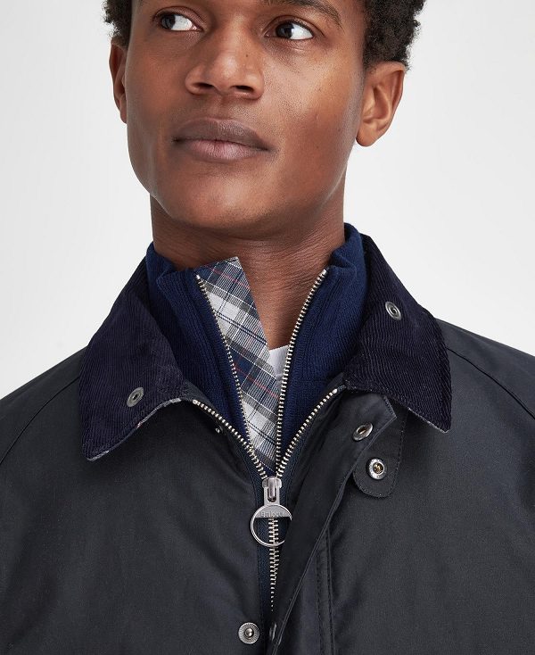 Barbour Ambleside Waxed Jacket Navy/Blue Granite Tartan | BABO87284