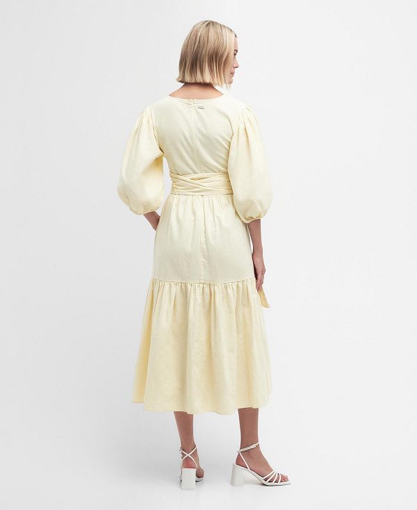 Barbour Annie Midi Dress Lemon Souffle | BABO89629