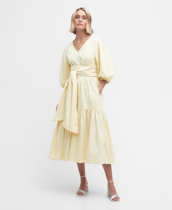 Barbour Annie Midi Dress Lemon Souffle | BABO89629