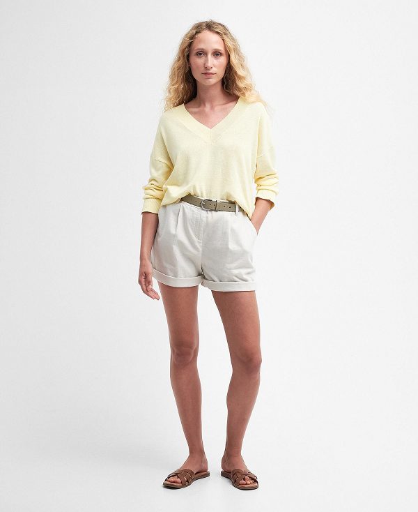 Barbour Annie V-neck Jumper Lemon Souffle | BABO89692