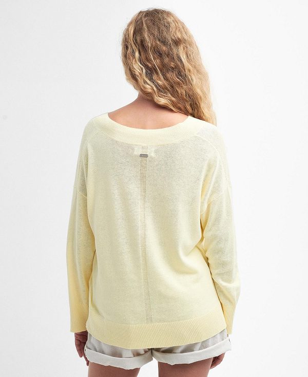 Barbour Annie V-neck Jumper Lemon Souffle | BABO89692