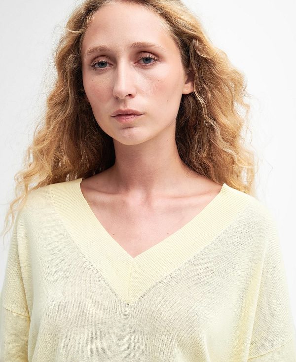 Barbour Annie V-neck Jumper Lemon Souffle | BABO89692