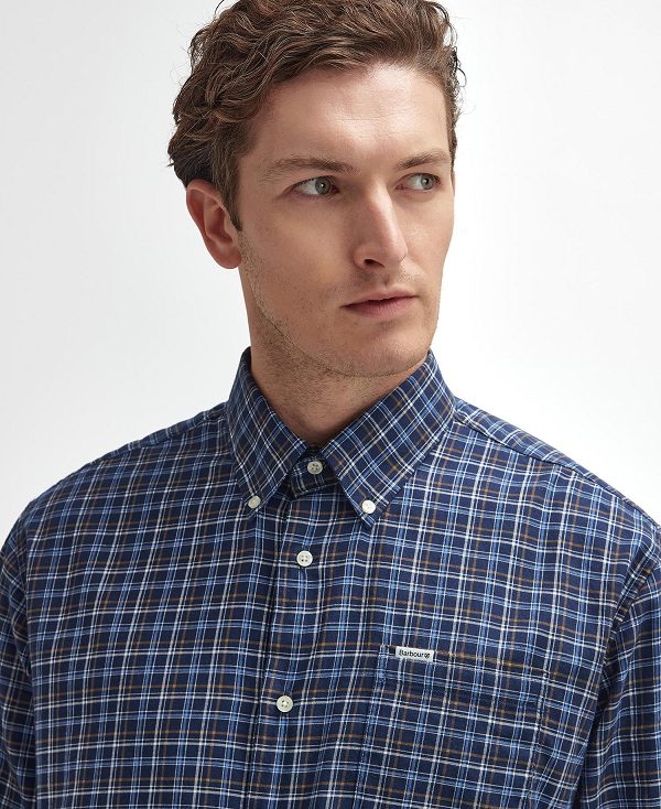 Barbour Ashton Regular Long-sleeved Shirt Dark Navy | BABO87892