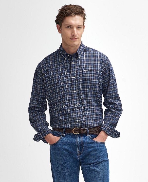 Barbour Ashton Regular Long-sleeved Shirt Dark Navy | BABO87892