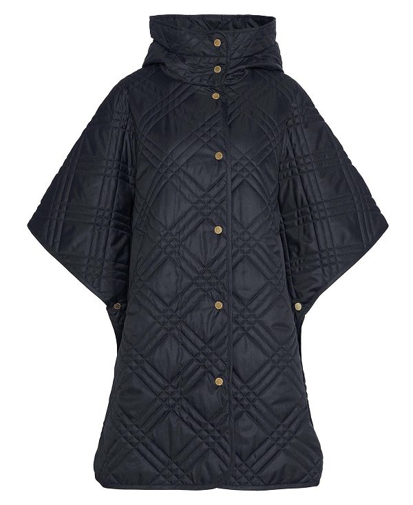 Barbour Astor Quilted Cape Black/Muted Cabernet Tartan | BABO89363