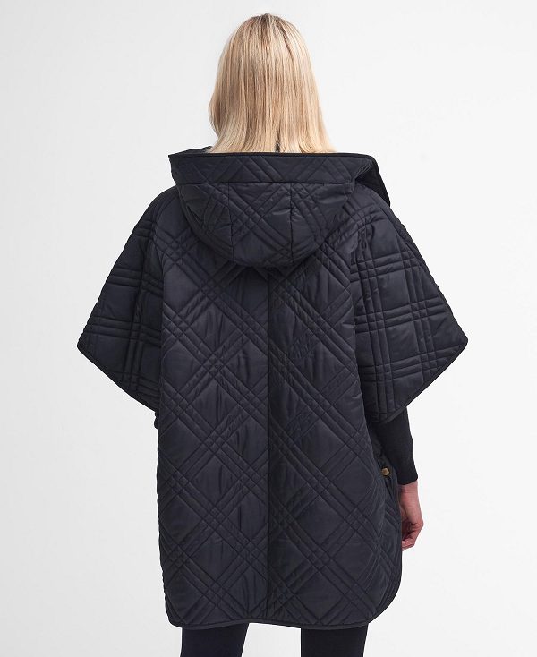 Barbour Astor Quilted Cape Black/Muted Cabernet Tartan | BABO89363