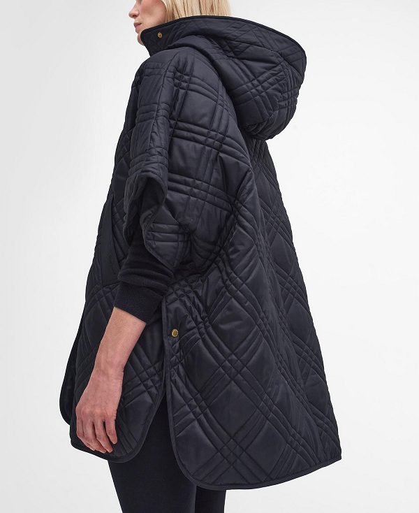 Barbour Astor Quilted Cape Black/Muted Cabernet Tartan | BABO89363