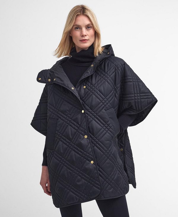 Barbour Astor Quilted Cape Black/Muted Cabernet Tartan | BABO89363