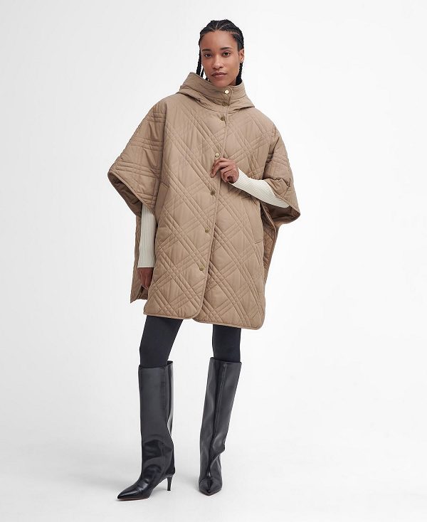 Barbour Astor Quilted Cape Honey/Muted Cabernet Tartan | BABO89368