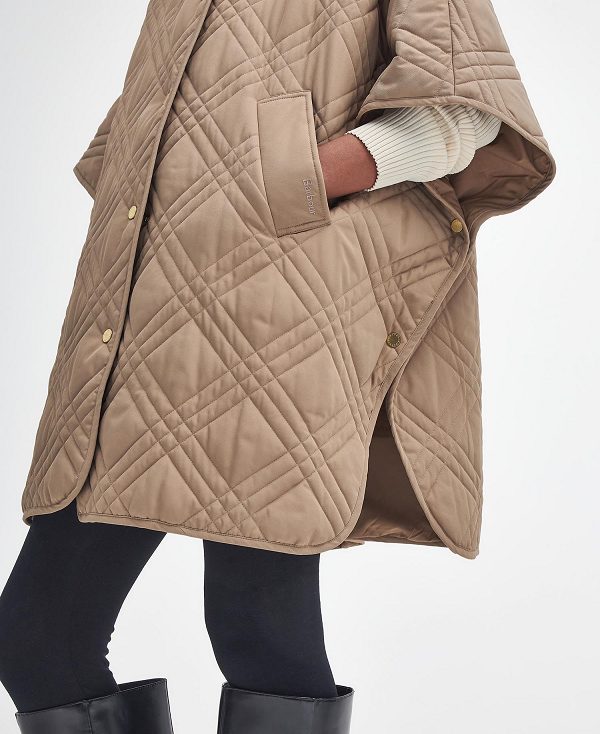 Barbour Astor Quilted Cape Honey/Muted Cabernet Tartan | BABO89368