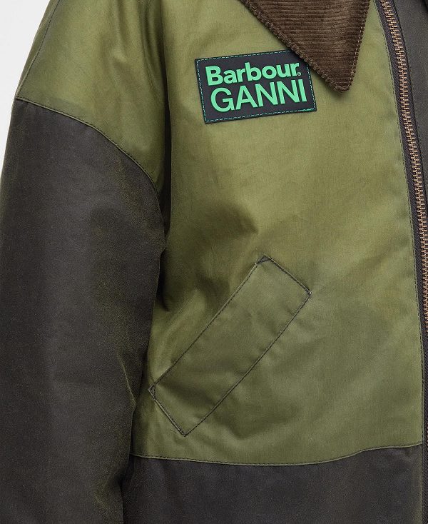 Barbour Barbour X Ganni Bomber Wax Jacket Archive Olive/Golden Khaki/Classic | BABO89186