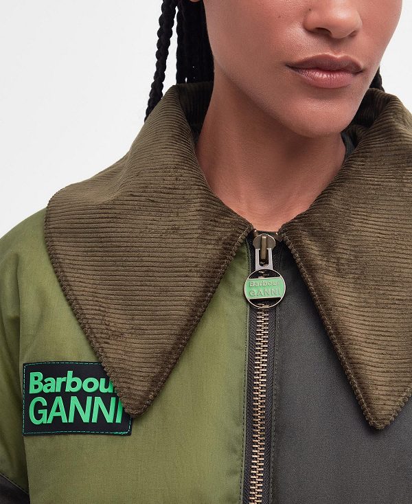 Barbour Barbour X Ganni Bomber Wax Jacket Archive Olive/Golden Khaki/Classic | BABO89186