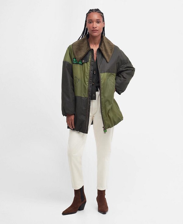 Barbour Barbour X Ganni Bomber Wax Jacket Archive Olive/Golden Khaki/Classic | BABO89186