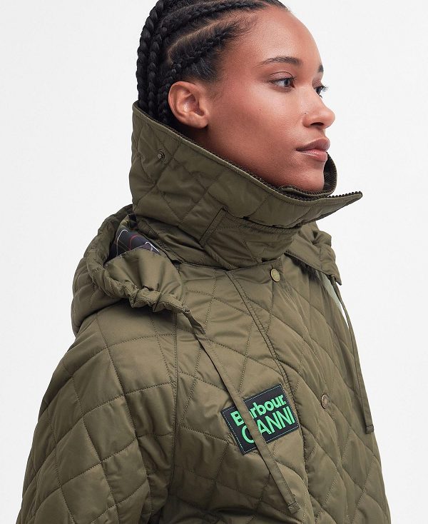 Barbour Barbour X Ganni Burghley Quilted Jacket Fern/Light Moss/Classic | BABO89278