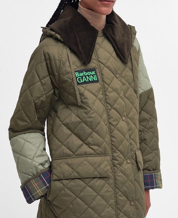 Barbour Barbour X Ganni Burghley Quilted Jacket Fern/Light Moss/Classic | BABO89278