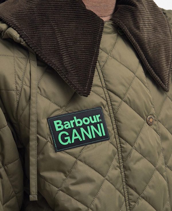 Barbour Barbour X Ganni Burghley Quilted Jacket Fern/Light Moss/Classic | BABO89278