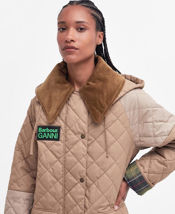 Barbour Barbour X Ganni Burghley Quilted Jacket Honey/Light Trench/Classic | BABO89279