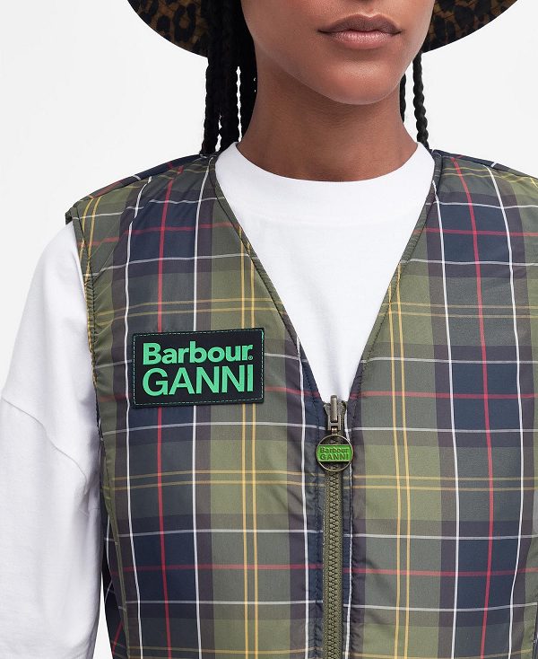 Barbour Barbour X Ganni Reversible Betty Liner Fern/Classic | BABO89277