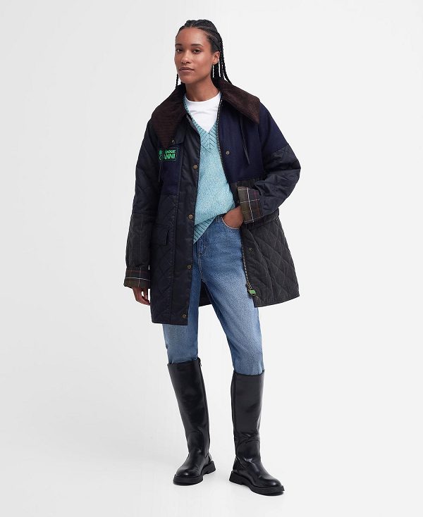 Barbour Barbour X Ganni Short Burghley Quilted Wax Jacket Navy/Dull Classic | BABO89184