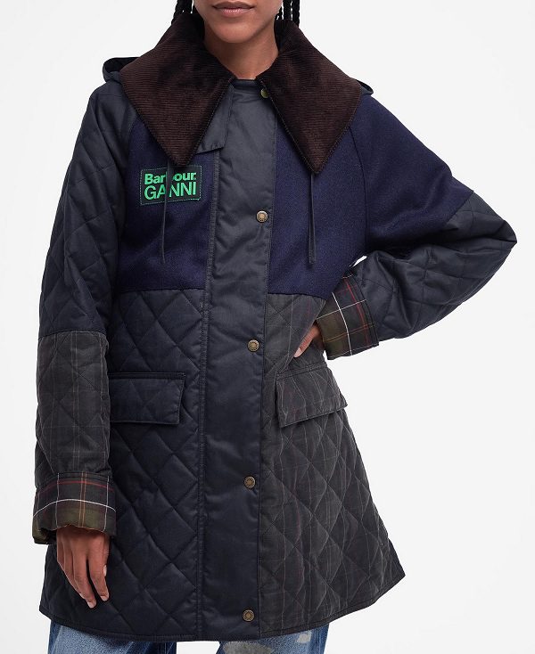 Barbour Barbour X Ganni Short Burghley Quilted Wax Jacket Navy/Dull Classic | BABO89184